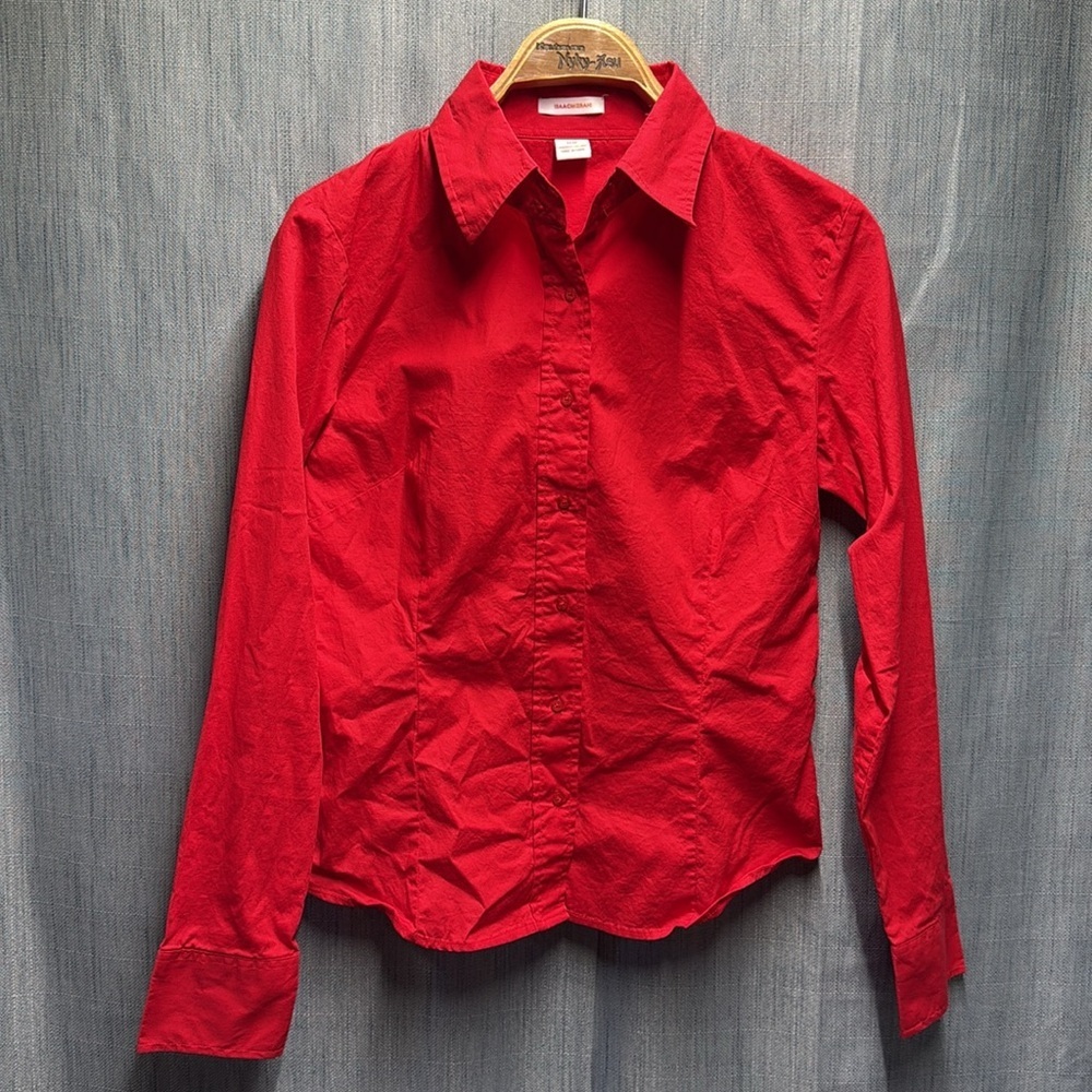 Isaac Mizrahi Vibrant Red button down Shirt size medium